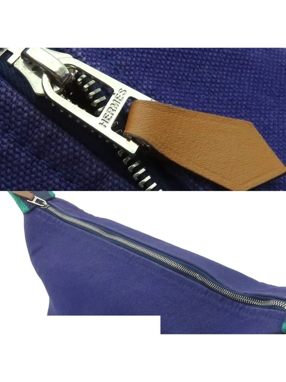 Hermes Brid-a-brac PM Marine Blue Green Silver Cotton Canvas Bath Pouch Handbag